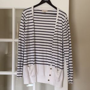 BR white/navy striped boyfriend cardigan